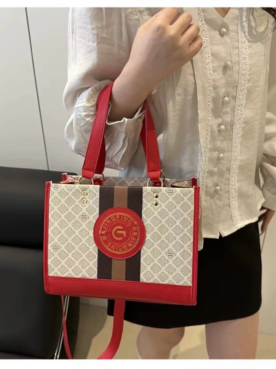 Jingping Handbags - Monogram Stripe Tote Bag G Logo Medallion Top Handle Crossbody Shoulder Bag NIP